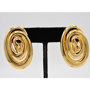 Fernando Originals Vintage Clip Earrings Chunky Gold Tone FO Signed 1980s BinAI